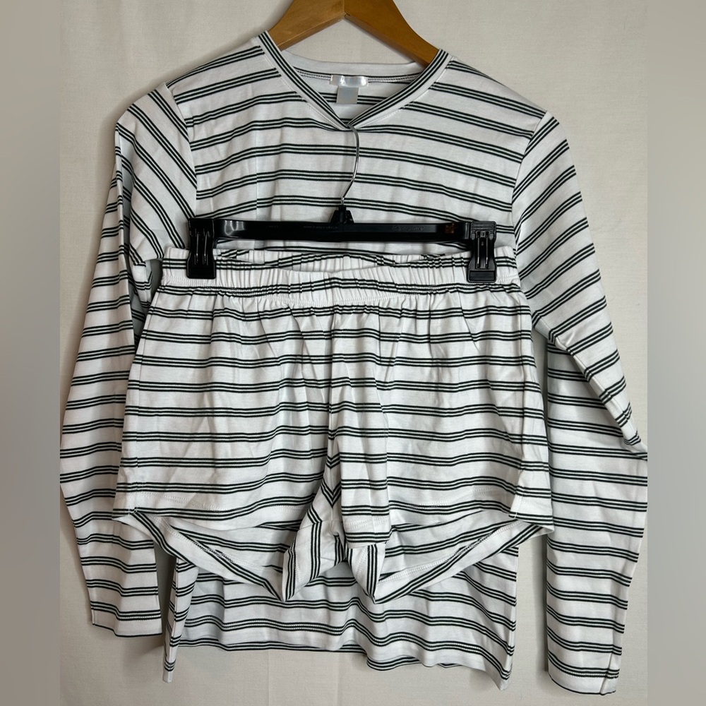 Women's Striped Long-Sleeve Pajama Set - White & Black